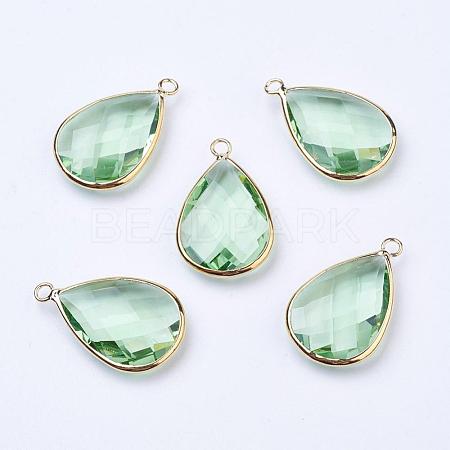 Golden Tone Brass Glass Teardrop Pendants GLAA-M006-A-01G-1
