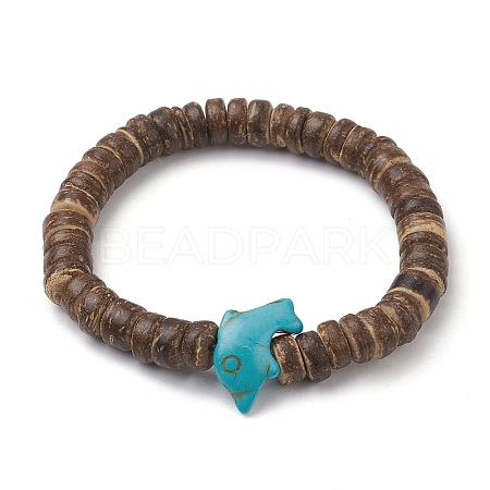 Natural Coconut Rondelle Beaded Stretch Bracelets BJEW-JB10217-01-1