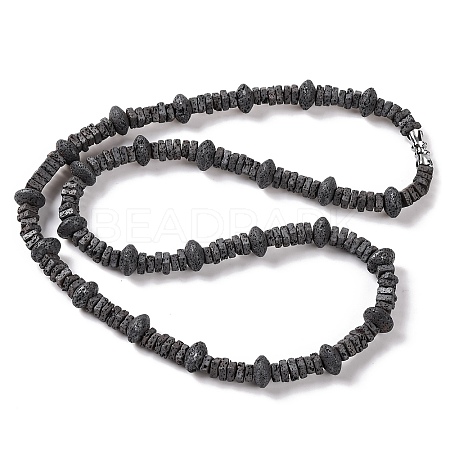 Square & Rondelle Natural Lava Rock Beaded Necklaces NJEW-Q341-11-1