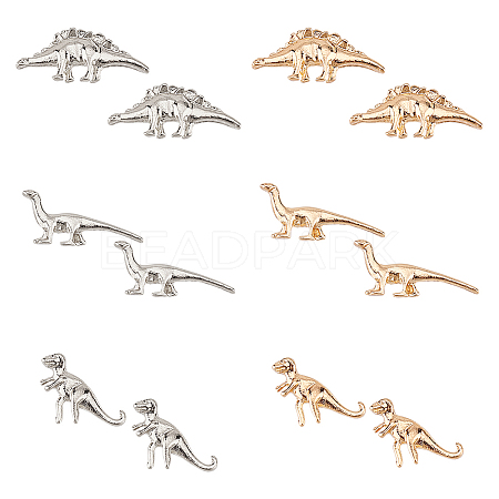 ANATTASOUL 6Pcs 6 Style Tyrannosaurus & Stegosaurus & Brontosaurus Alloy Stud Earrings for Women EJEW-AN0002-71-1