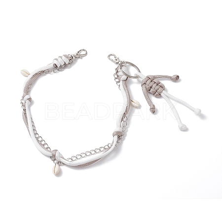 Polyester & Spandex Cord Rope Braided Human & Natural Cowrie Shell Charm Iron Chain Bag Decorative Chains AJEW-BA00173-03-1