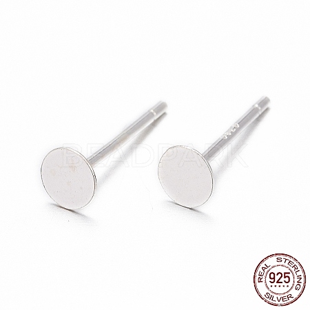 925 Sterling Silver Round Flat Pad Stud Earring Findings STER-T002-200S-1