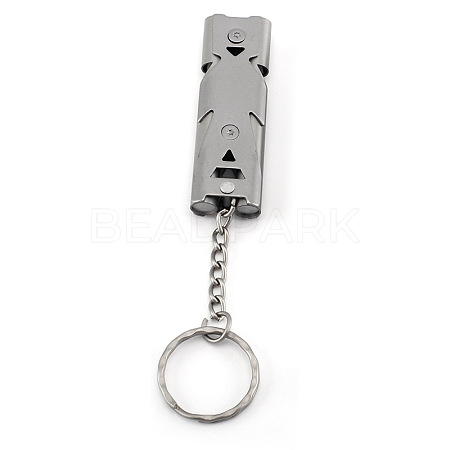 304 Stainless Steel Rectangle Tube Survival Whistles with Lanyard Keychain FAMI-PW0001-08P-1