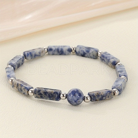 Natural Blue Spot Jasper Beaded Stretch Bracelets for Men Women WGE4A78-06-1