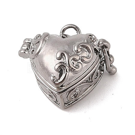 Carved Heart Rack Plating Brass Prayer Box Pendants KK-L101-22B-1