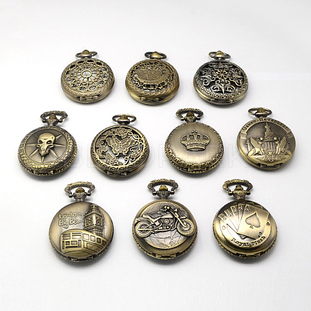 Vintage Flat Round Zinc Alloy Quartz Watch Heads for Pocket Watch Pendant Necklace Making WACH-R005-M01-1