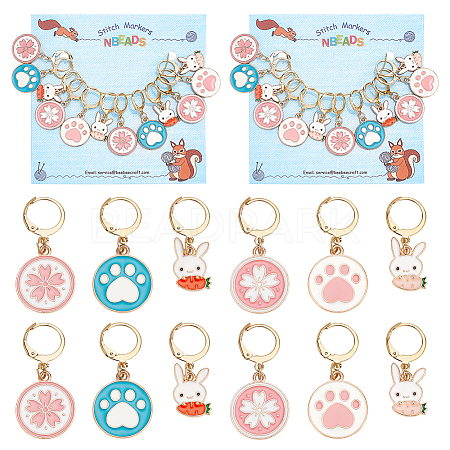 Alloy Enamel Sakura/Paw Print/Rabbit Pendant Locking Stitch Markers HJEW-PH01893-1