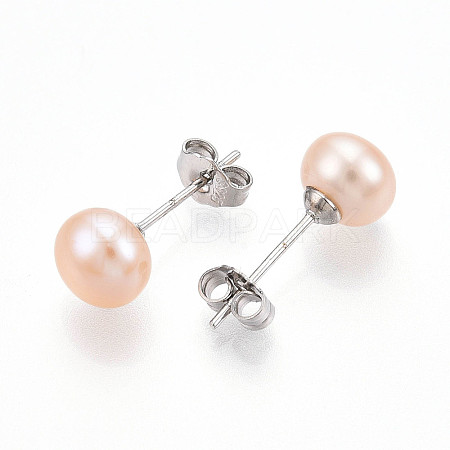 Pearl Ball Stud Earrings LS-EJEW-Q701-01B-01-1