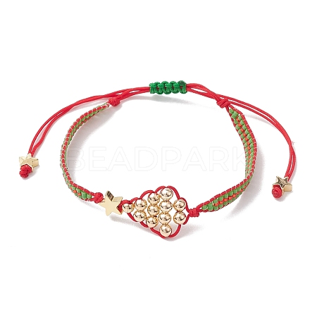 Christmas Tree Brass & MIYUKI Glass Seed Beads Braided Bead Bracelets BJEW-MZ00089-1