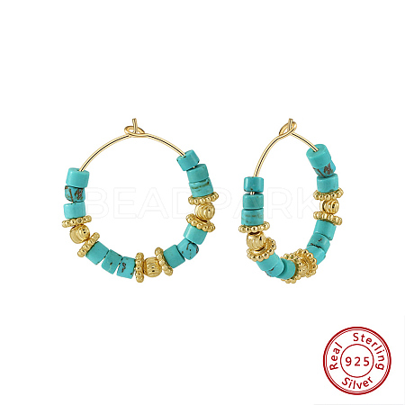 Natural Turquoise Beaded Hoop Earrings EJEW-L294-003G-02-1