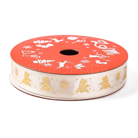 5 Yards Christmas Gold Stamping Polyester Printed Ribbon OCOR-A008-01C-1