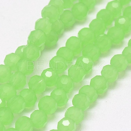 Faceted(32 Facets) Imitation Jade Round Glass Beads Strands X-EGLA-J042-4mm-28-1