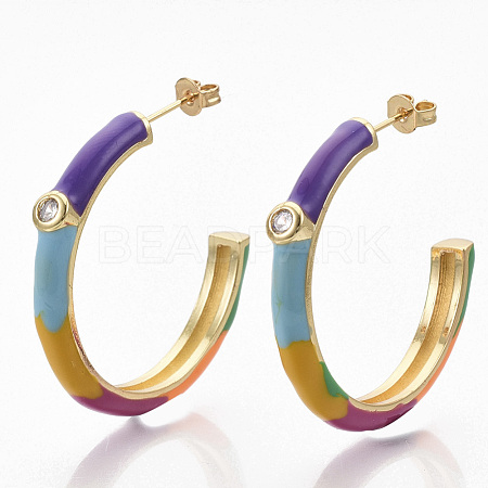 Brass Micro Pave Clear Cubic Zirconia Stud Earrings EJEW-S209-15J-1
