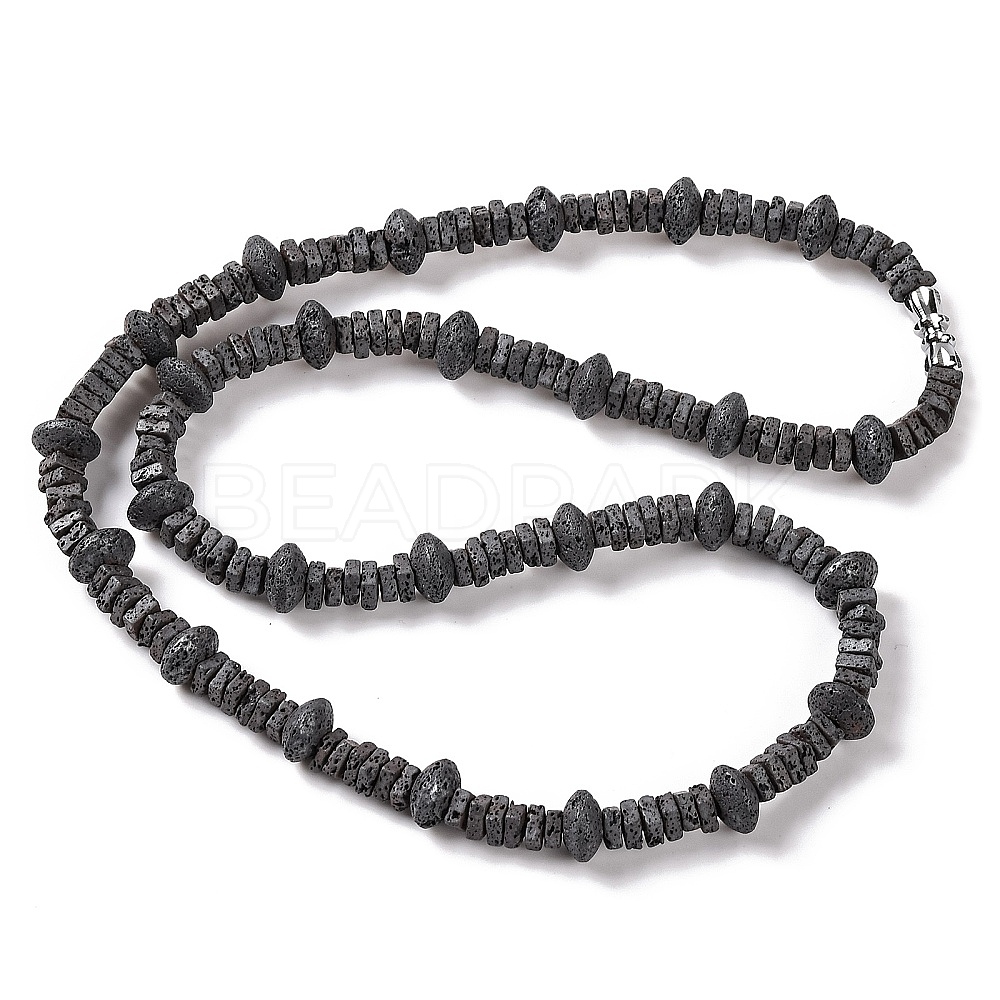 Square & Rondelle Natural Lava Rock Beaded Necklaces - Beadpark.com