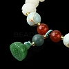 Dyed Bodhi Wood & Natural Agate Beaded Stretch Bracelet with Lotus Charms for Women BJEW-R310-01-4