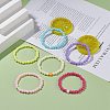 6Pcs 6 Color Flat Round with Heart Acrylic Beaded Stretch Bracelets Set for Kids BJEW-JB08063-2