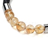 Natural Citrine Round Bead Braided Leather Cord Bracelets for Men Women BJEW-A009-11P-02-2