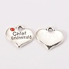 Wedding Theme Antique Silver Tone Tibetan Style Alloy Heart with Chief Bridesmaid Rhinestone Charms X-TIBEP-N005-21A-1
