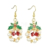 Christmas Theme Imitation Austrian Crystal & Round Shell Pearl Dangle Earrings EJEW-TA00467-1