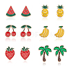 ANATTASOUL 6 Pair 6 Style Watermelon & Cherry & Banana & Tree Enamel Stud Earrings Set EJEW-AN0001-34-1