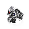 Gothic Punk Skull Alloy Open Cuff Ring with Rhinestone for Men Women RJEW-T009-52AS-2