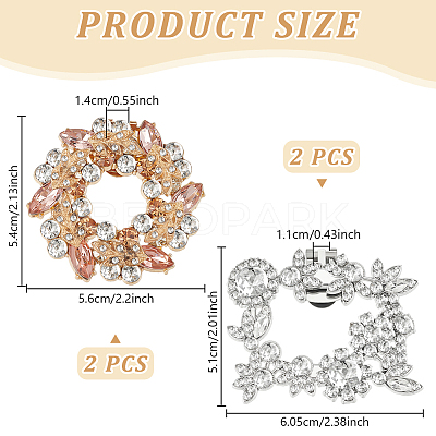 4Pcs 2 Style Alloy Rhinestone Shoe Buckle Clips AJEW-FG0003-32-1