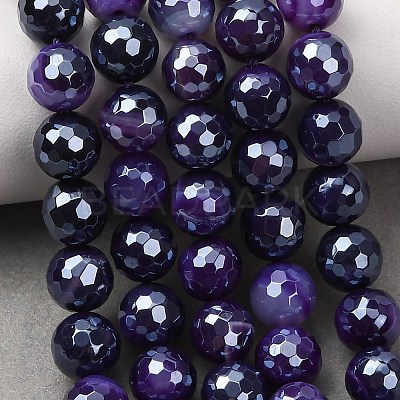 Electroplated Natural Agate Beads Strands G-B191-A07-8mm-10-1