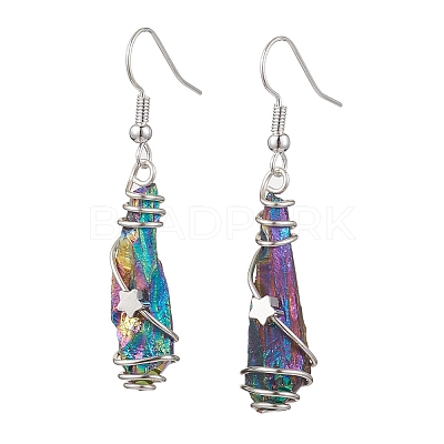Irregular Nugget & Star Dyed Natural Quartz Crystal Dangle Earrings EJEW-JE05704-01-1