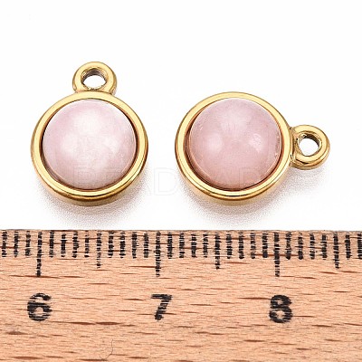 Natural Rose Quartz Half Round Charms STAS-N109-213A-G-1