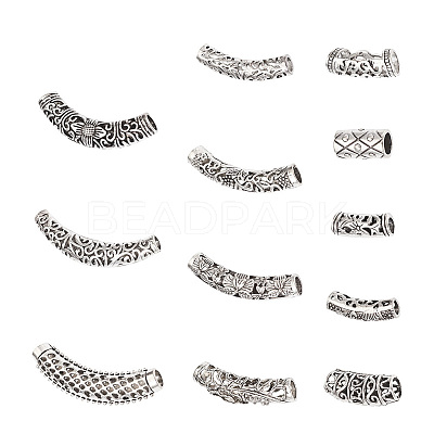 20Pcs 10 Style Tibetan Style Alloy Tube Beads TIBEB-CD0001-06AS-1