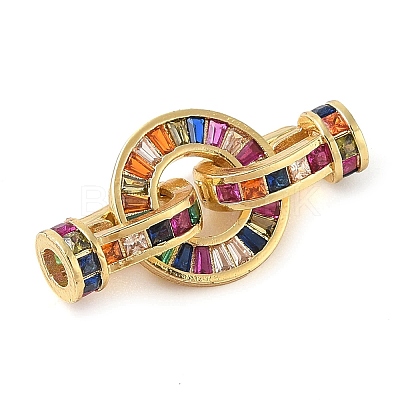 Rack Plating Brass Micro Pave Cubic Zirconia Fold Over Clasps KK-S384-09G-1