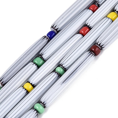Handmade Millefiori Glass Lampwork Strip Beads Strands LA-N047-01I-1