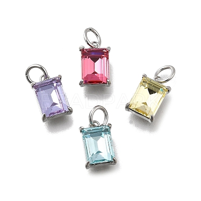 Rectangle Brass with Glass Charms KK-G525-05P-1