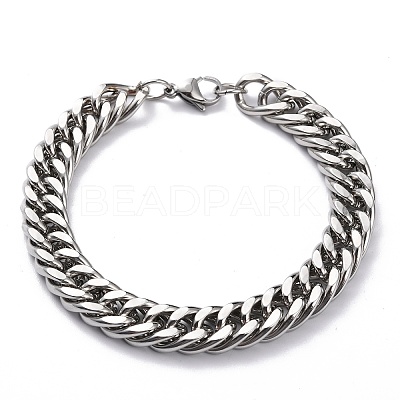 Tarnish Resistant 304 Stainless Steel Cuban Link Chain Bracelets X-STAS-A028-B064P-A-1