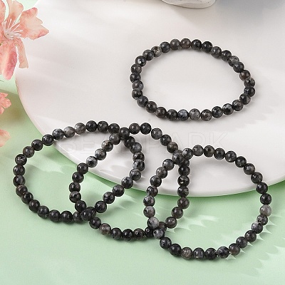 Natural Larvikite Bead Stretch Bracelets BJEW-K212-A-046-1