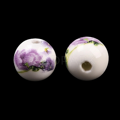 Floral Printed Porcelain Beads X-PORC-Q199-12mm-01-1