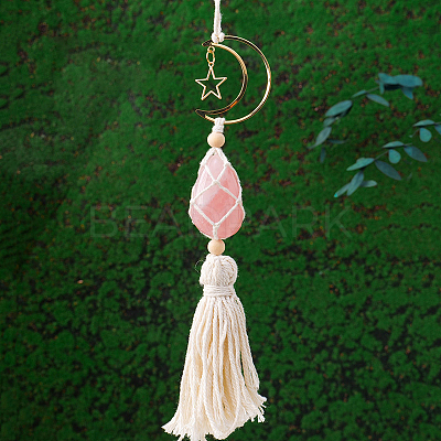 Handmade Macrame Cotton with Natural Rose Quartz Pendant Decorations AUTO-PW0001-13B-1