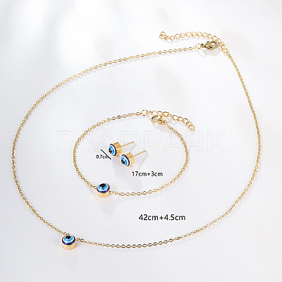 Evil Eye Stainless Steel Stud Earring & Bracelets & Necklaces Set LY5157-2-1