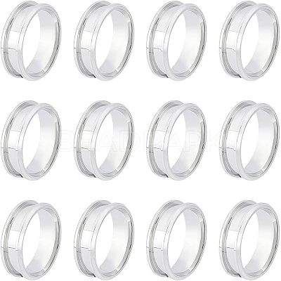 12Pcs Stainless Steel Grooved Finger Ring Settings STAS-UN0038-94D-1