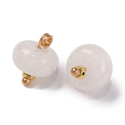 Natural White Jade Saucer Charms with Rack Plating Golden Tone Brass Bails KK-B103-17B-08-1