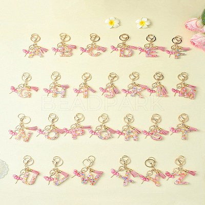 Letter A~Z Transparent Glitter Resin Pendant Keychains KEYC-FZ00024-23-1