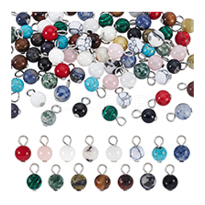 90Pcs 15 Colors Natural & Synthetic Gemstone Pendants PALLOY-PH01835-1