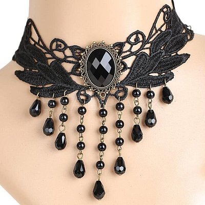 Gothic Style Resin Tassel Lace Chain Necklaces WG2E9D0-01-1