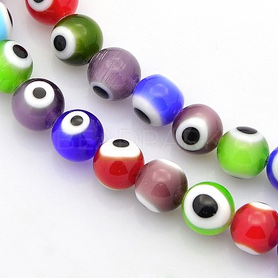 Handmade Evil Eye Lampwork Round Bead Strands LAMP-J031-8mm-M-1