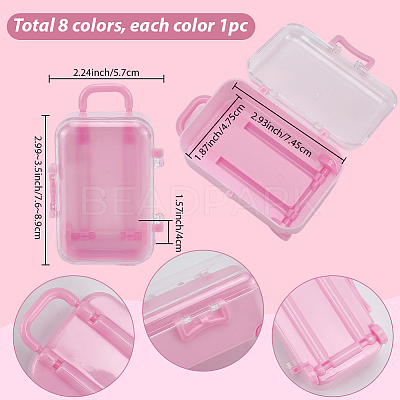 8Pcs 8 Colors Trolley Bag Shaped Plastic Candy Storage Boxes AJEW-SP0002-62-1