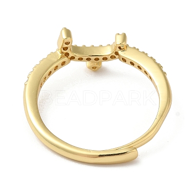 Rack Plating Brass Cubic Zirconia Arabic Letters Adjustable Rings for Women RJEW-S407-10G-15-1