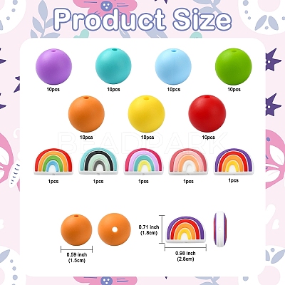75Pcs Round/Rainbow Silicone Focal Beads SIL-YW0001-38-1