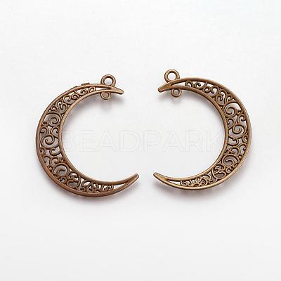 Tibetan Style Alloy Hollow Moon  2-Loop Link Pendants X-TIBEP-5312-AB-FF-1