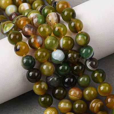 Natural Striped Agate/Banded Agate Bead Strands G-K155-A-6mm-08-1