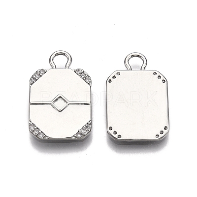 Brass Micro Pave Clear Cubic Zirconia Pendant Cabochon Settings KK-C005-11P-1